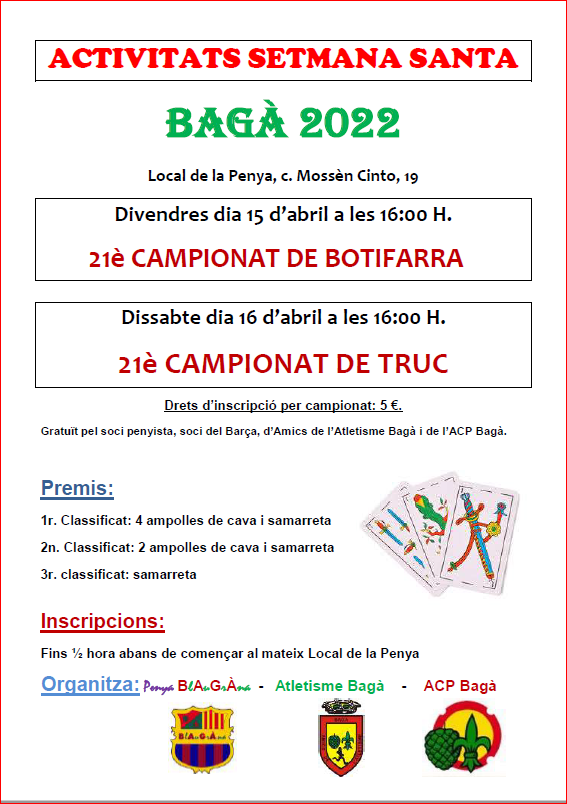 CAMPIONAT DE TRUC I BOTIFARRA 2022 - Bagà BlAuGrÀna